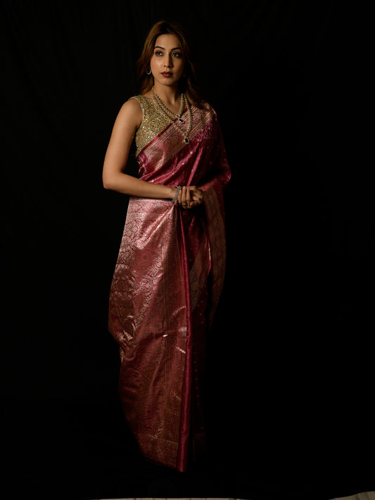 Satin Silk Handwoven Tanchoi Gagri Saree