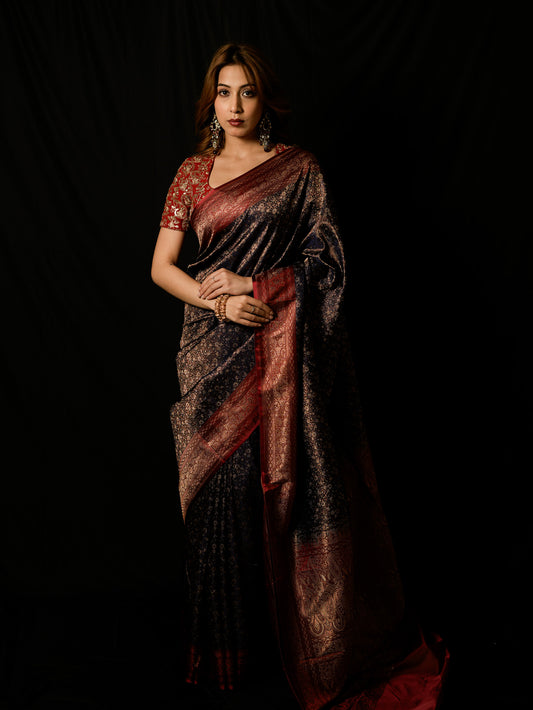 Satin Dohri Tanchoi Saree with Resham Work