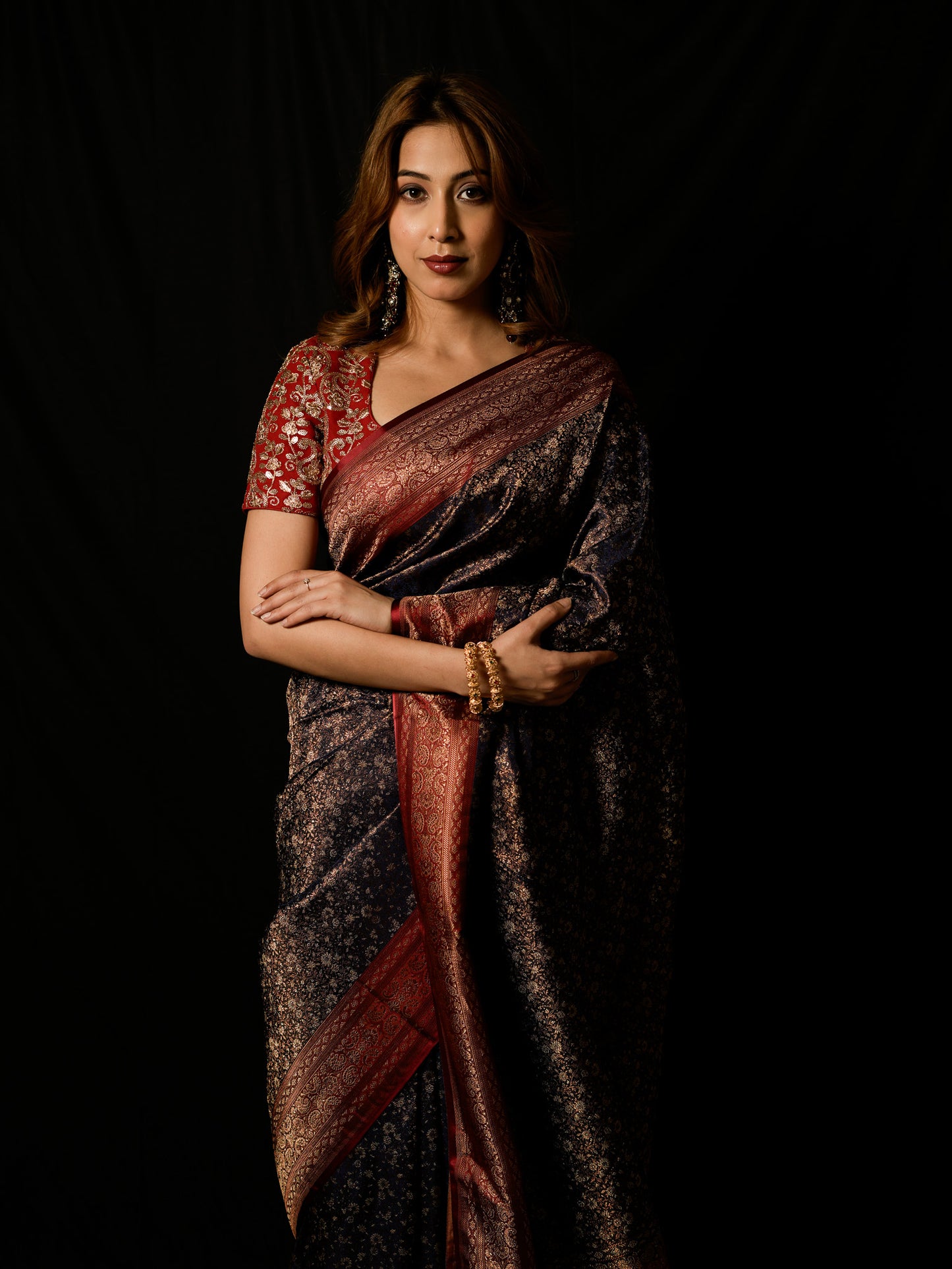 Satin Dohri Tanchoi Saree with Resham Work