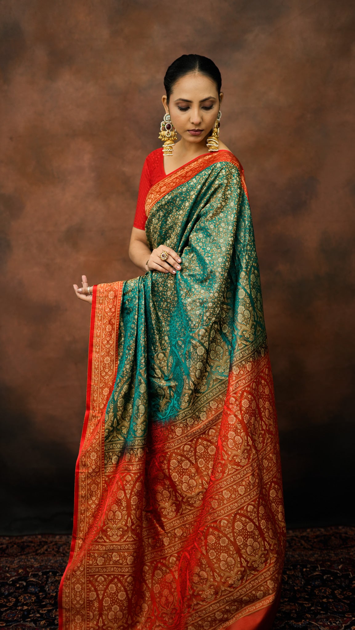 Satin Silk Tanchoi Dohri Buti Saree (Pure Resham)