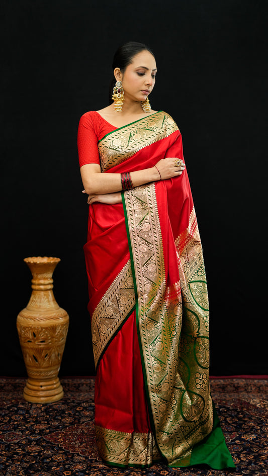 Satin Silk Saree with Zari Border