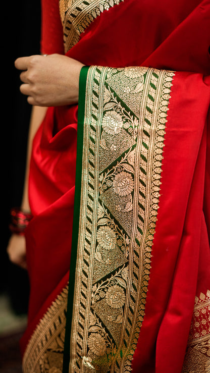 Satin Silk Saree with Zari Border