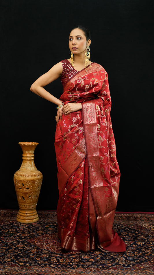 Art Katan Silk Jaal Saree with Meena Work