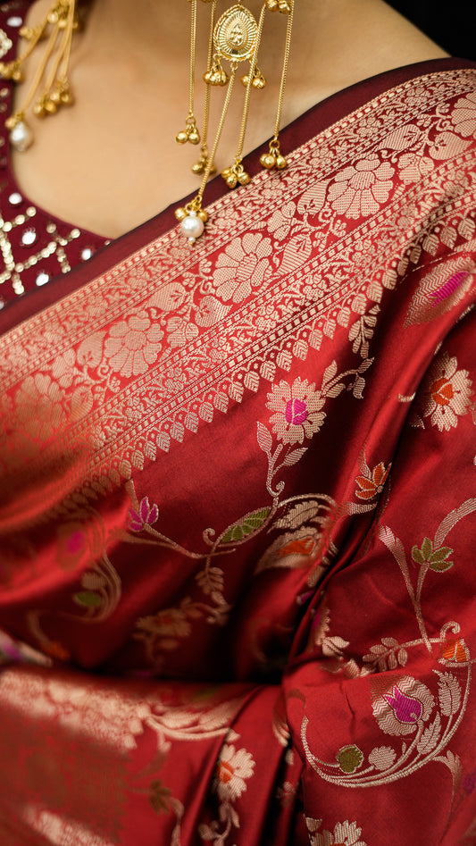Art Katan Silk Jaal Saree with Meena Work