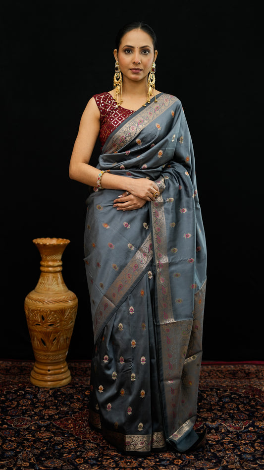 Art Katan Silk Saree with Meena Buti Work