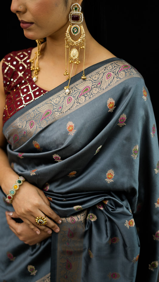 Art Katan Silk Saree with Meena Buti Work