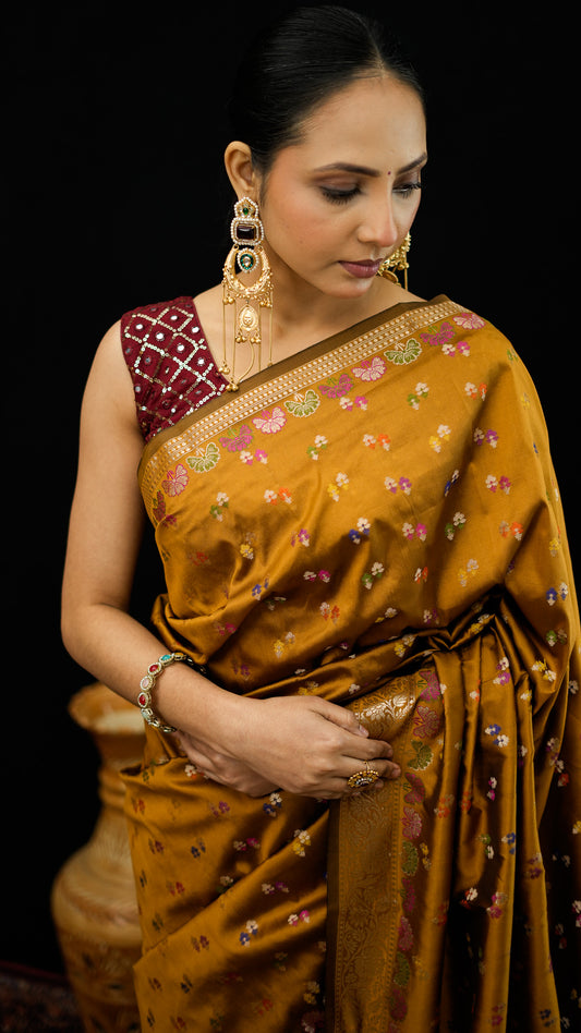 Art Katan Silk Saree with Mini Buti & Meena Work