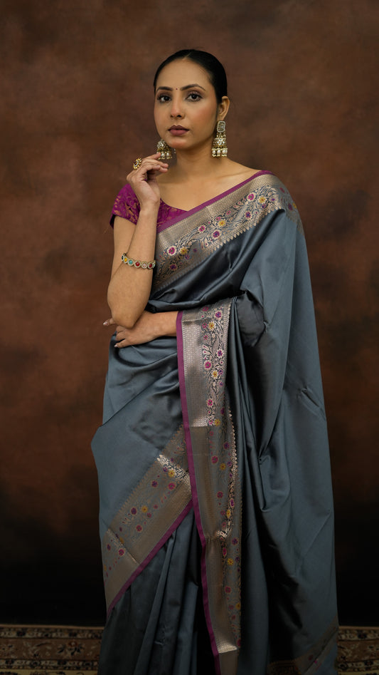 Art Katan Silk Saree with Meena Border