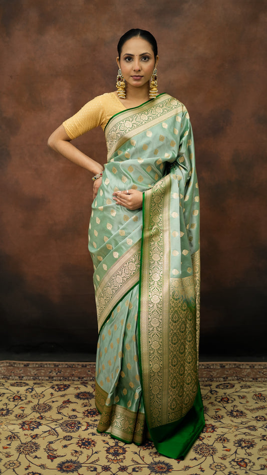 Satin Silk Hand Buta Zari Saree
