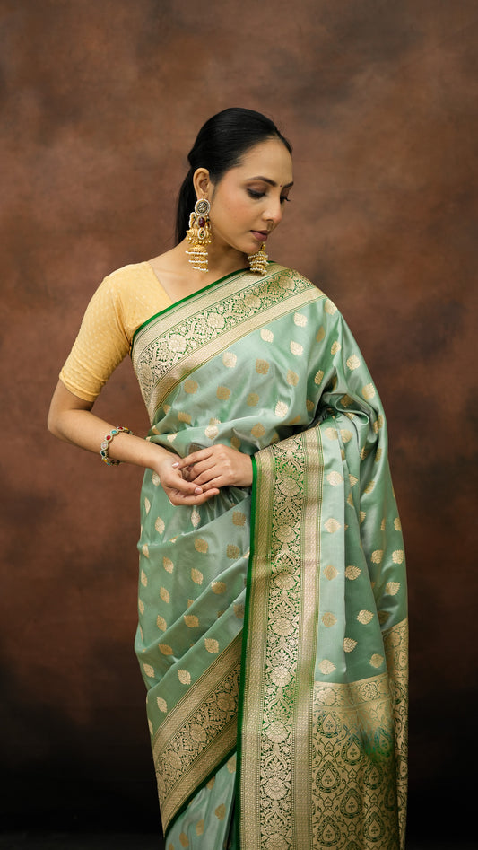 Satin Silk Hand Buta Zari Saree