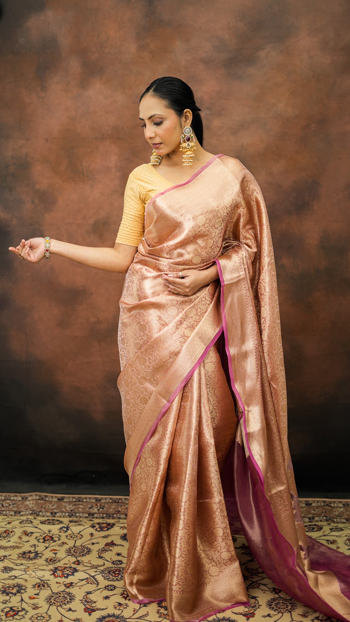 Champagne-Gold Pure Tissue Silk Saree