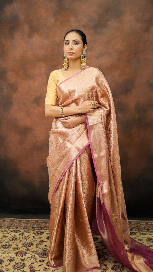 Champagne-Gold Pure Tissue Silk Saree