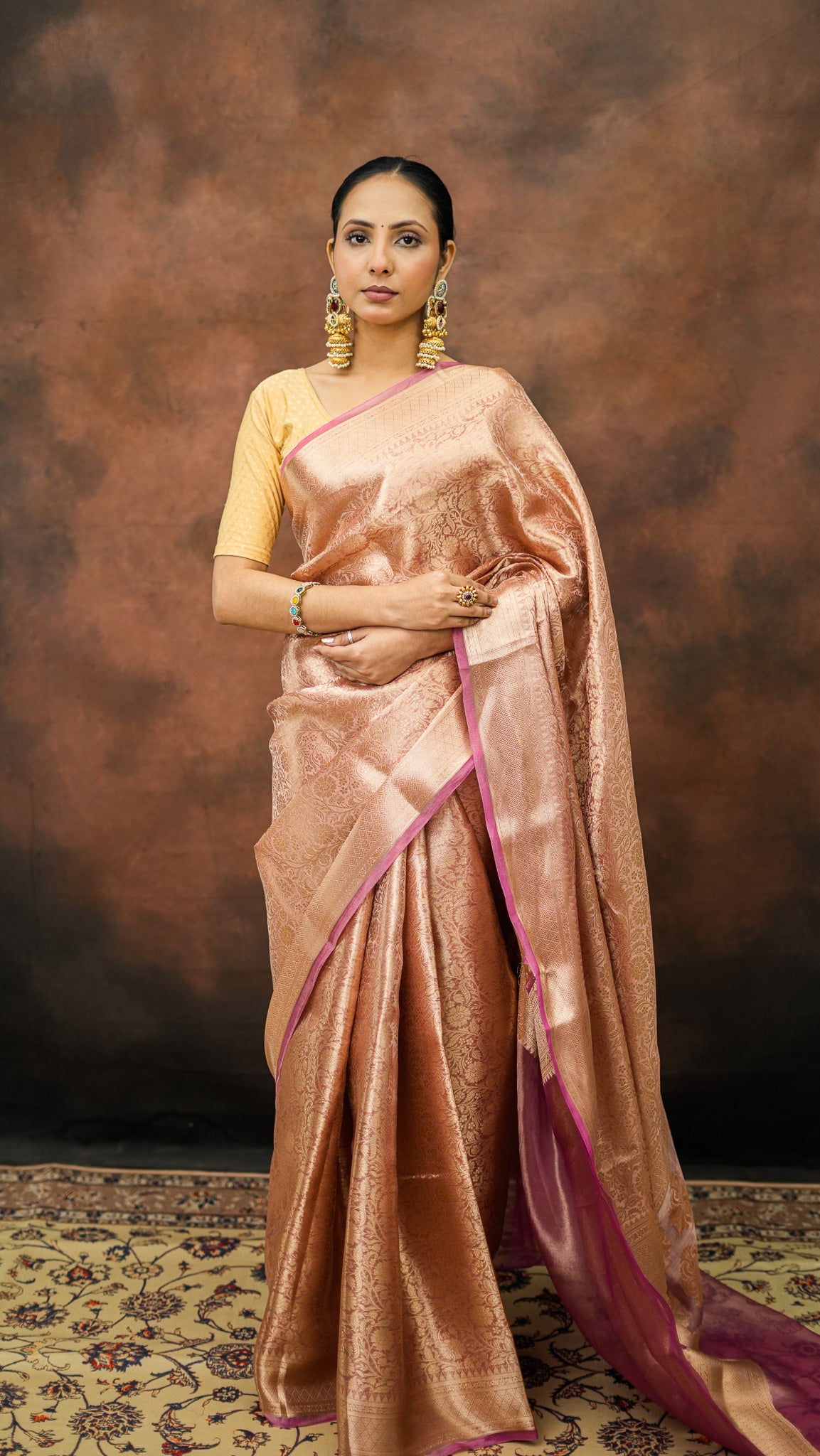Champagne-Gold Pure Tissue Silk Saree
