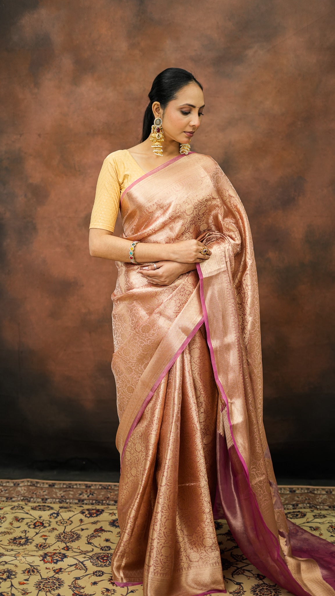 Champagne-Gold Pure Tissue Silk Saree