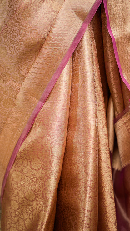 Champagne-Gold Pure Tissue Silk Saree